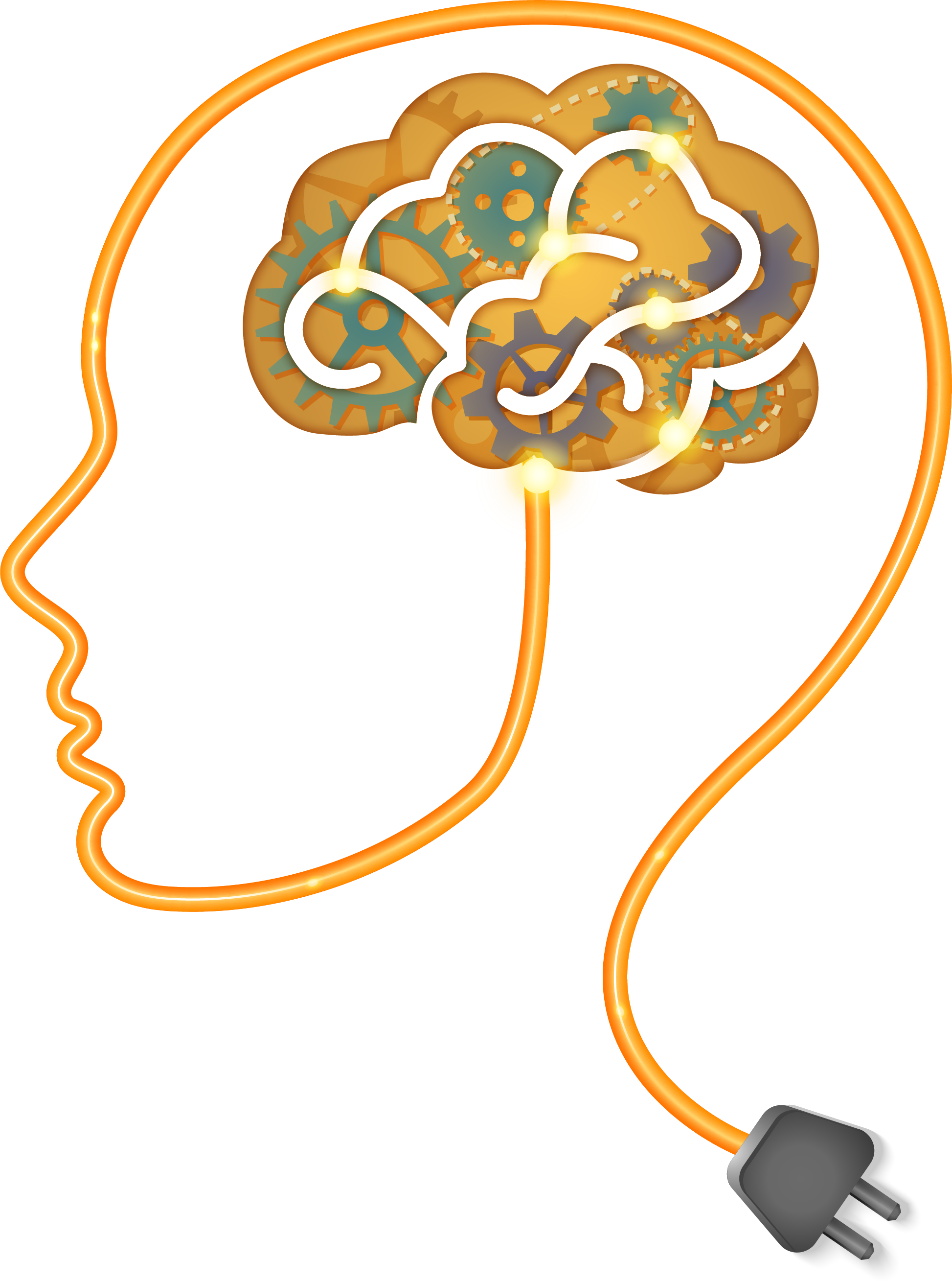 Head Outline With Glowing Brain And Power Plug PNG File