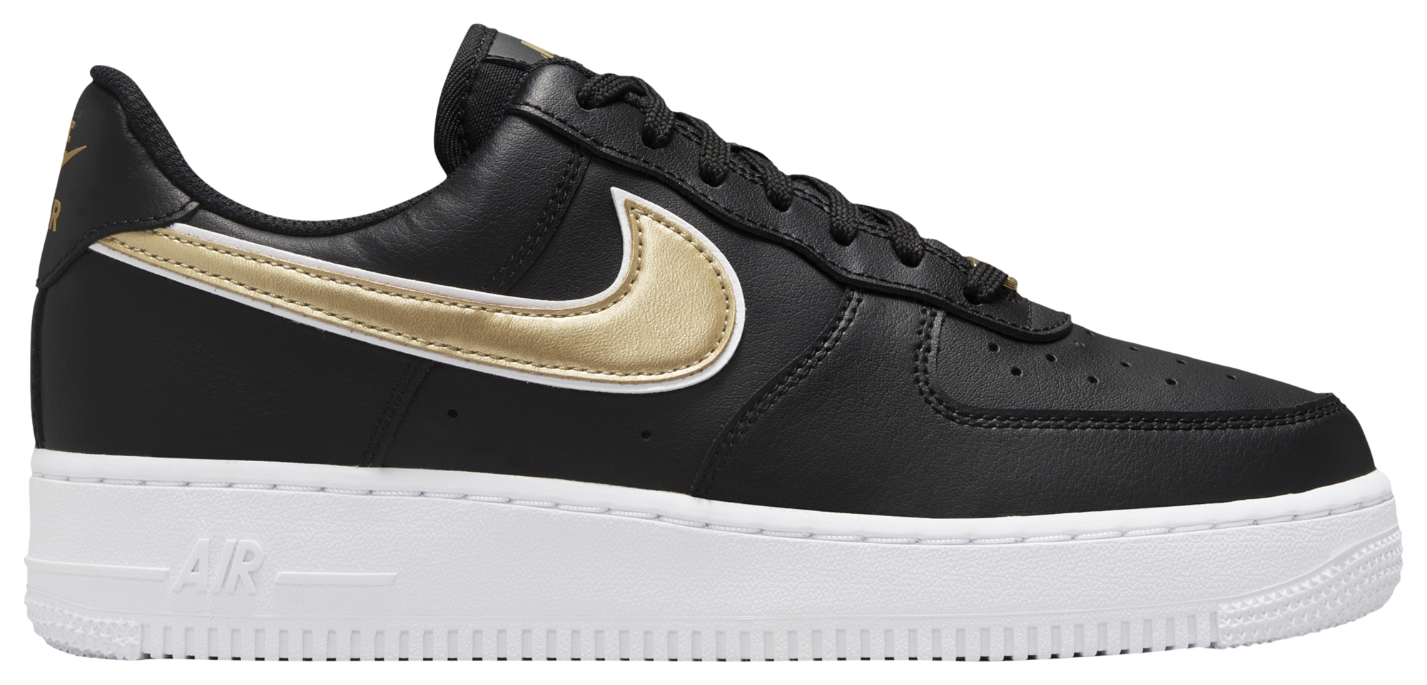Nike Air Force 1 Black With Gold Swoosh White Sole Ultra HD PNG