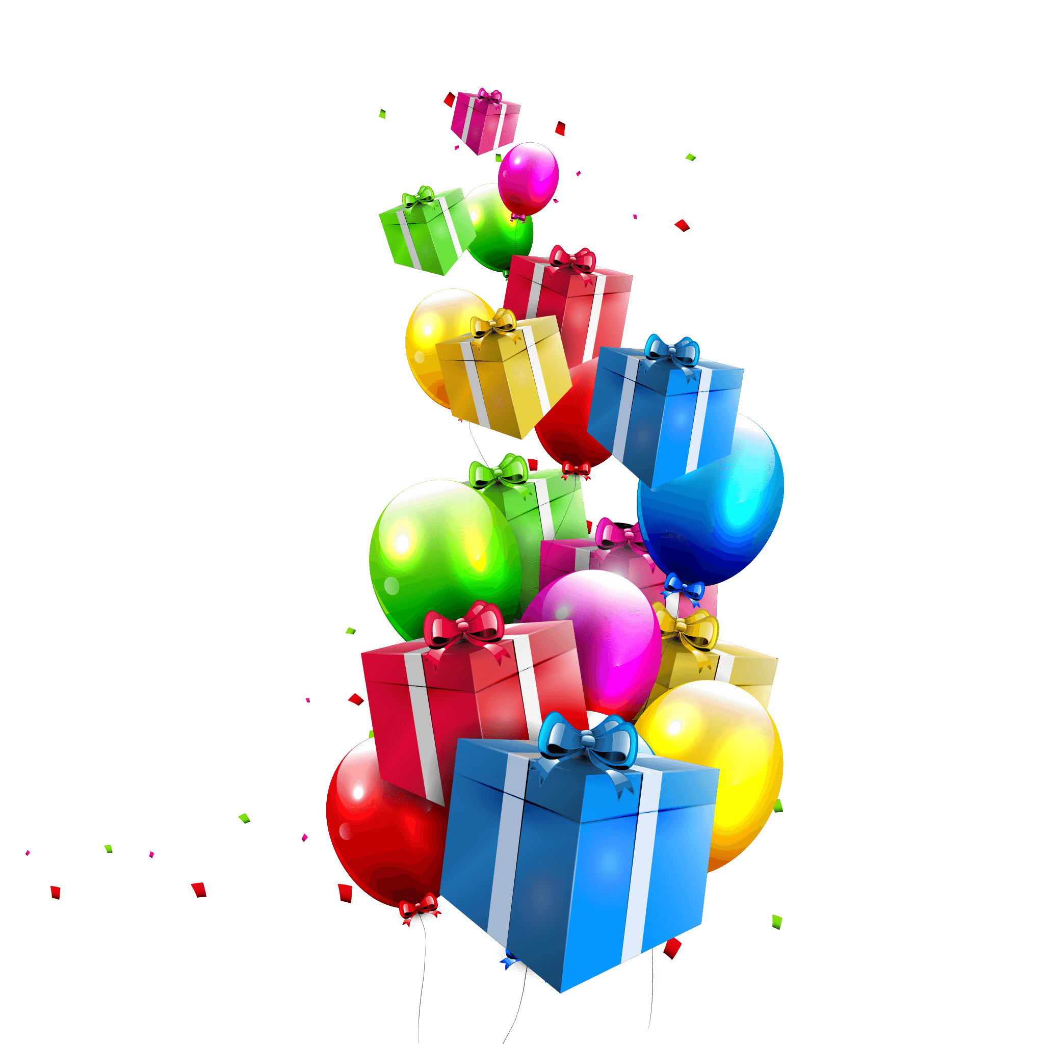 Pile Of Birthday Gifts And Balloons Ultra HD PNG Image With Transparency