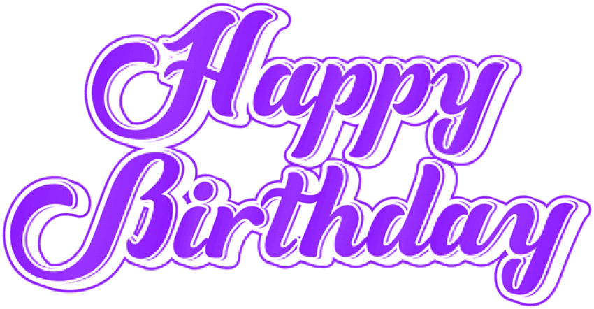Purple Happy Birthday Script Text With White Outline PNG Image With Transparency