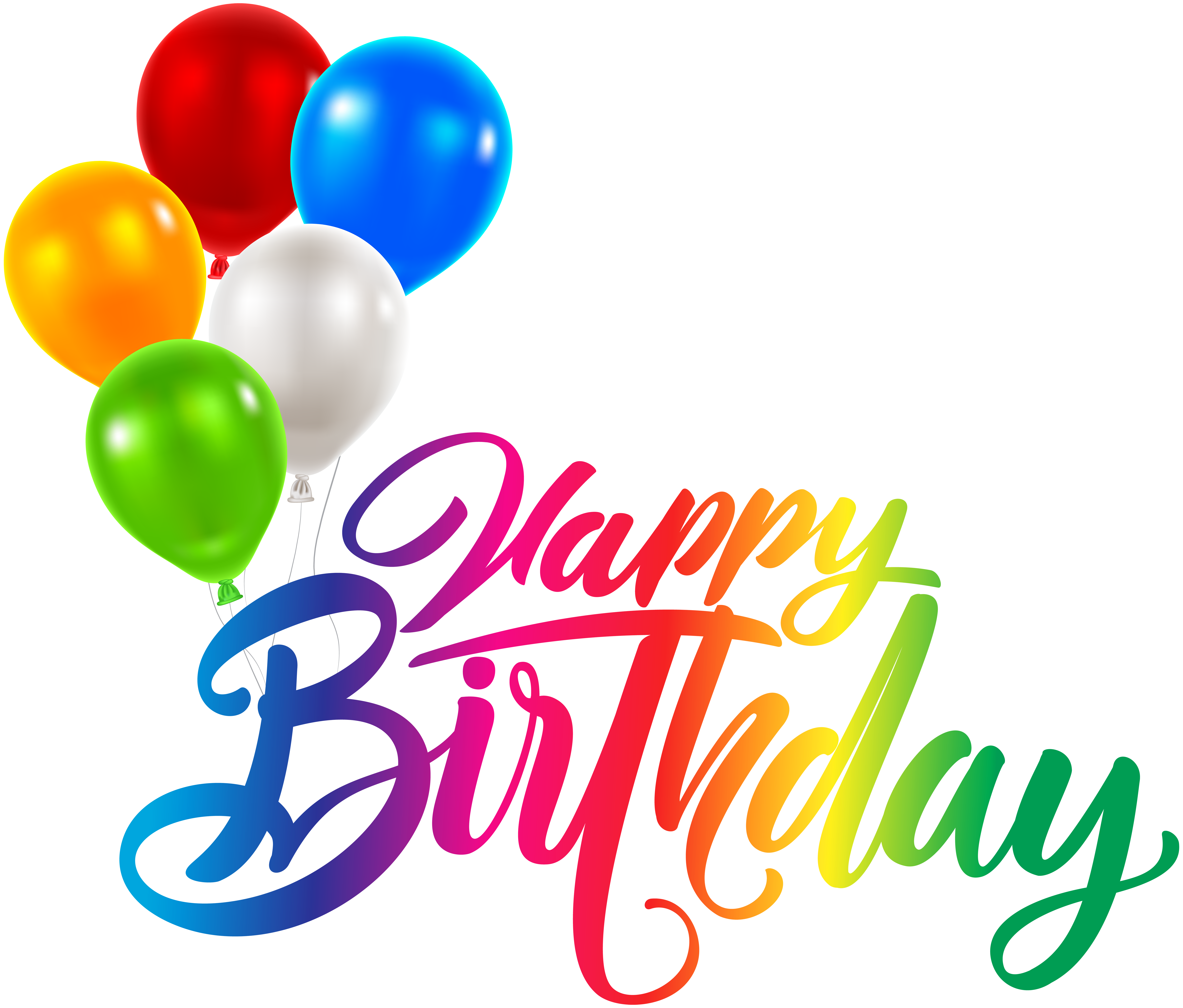 Rainbow Happy Birthday Calligraphy With Balloons 6K PNG Graphic