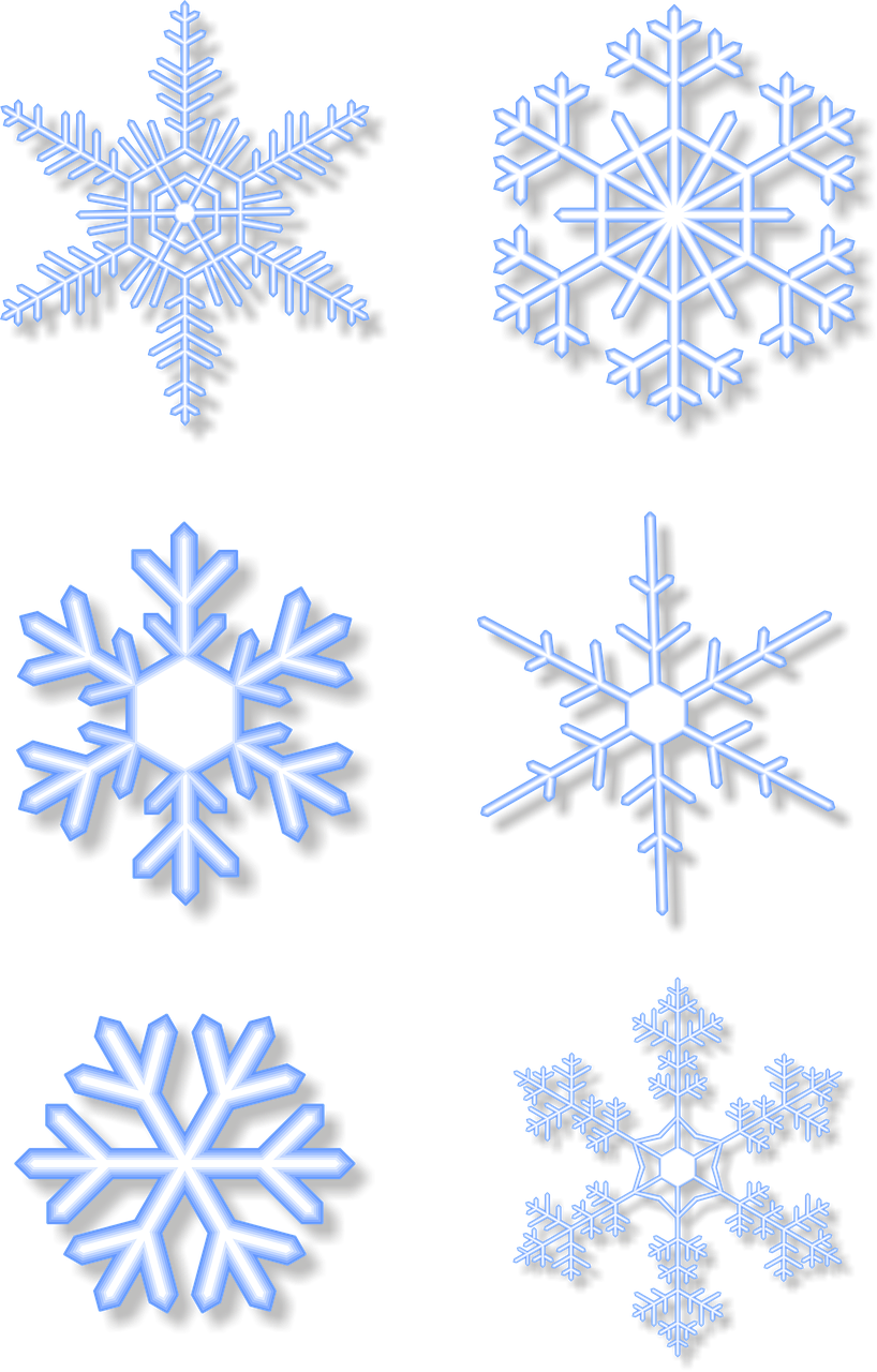 Set Of Six Blue Glossy Snowflakes Winter Decoration PNG Picture