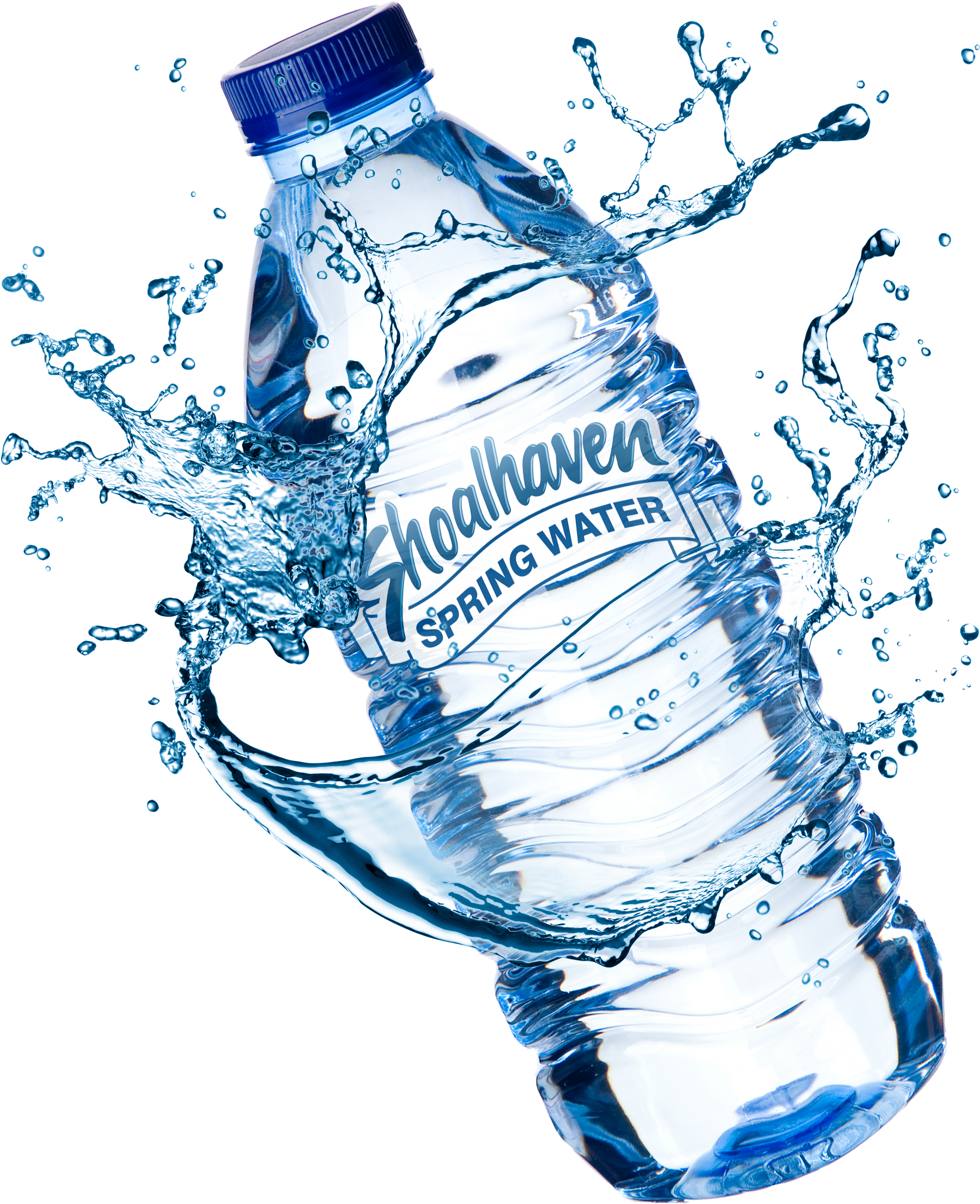 Shoalhaven Spring Water Bottle With Water Splash Transparent Background PNG Image