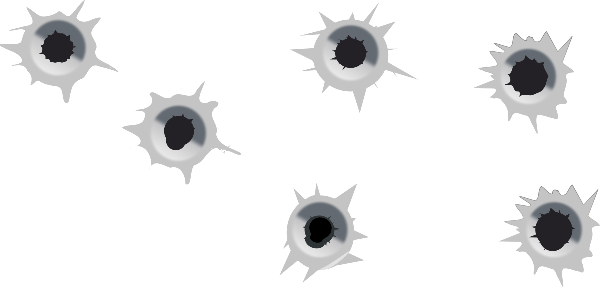 Six Grey Bullet Hole Impacts Set