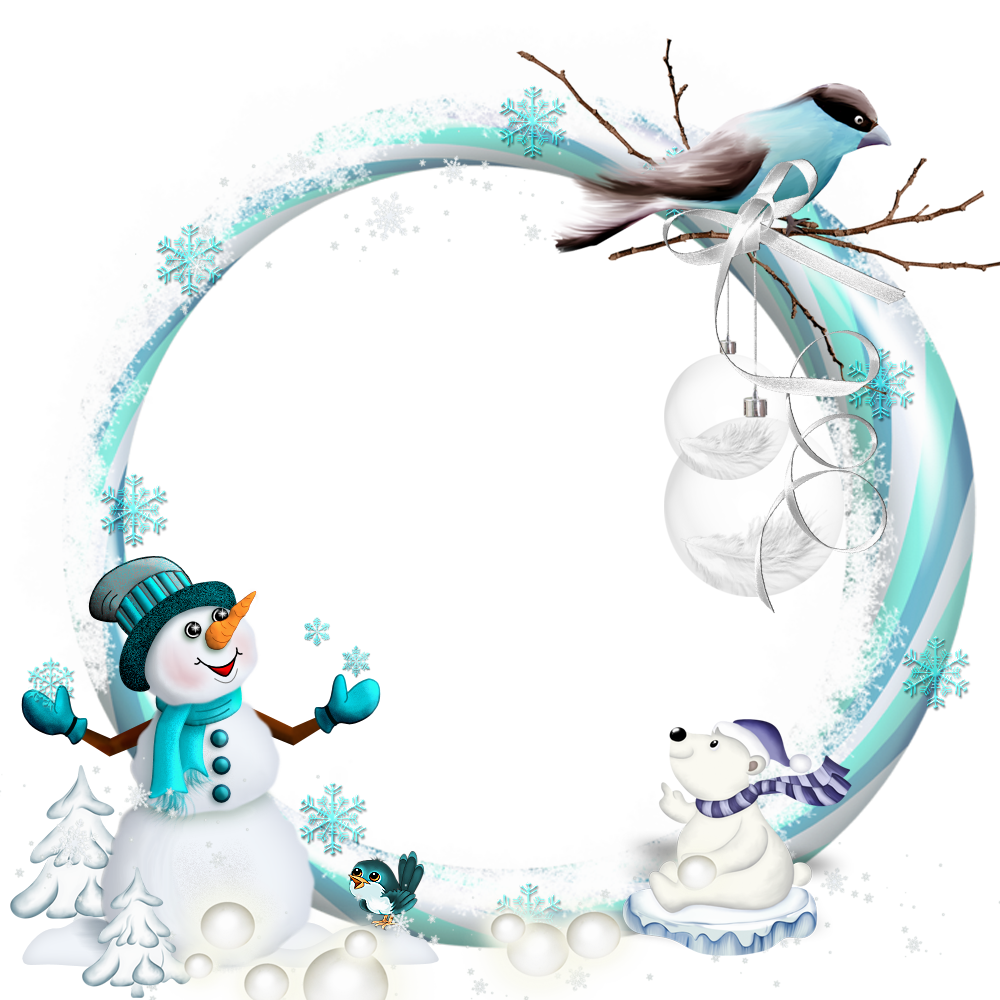 Snowman And Polar Bear Winter Wreath Round Frame PNG