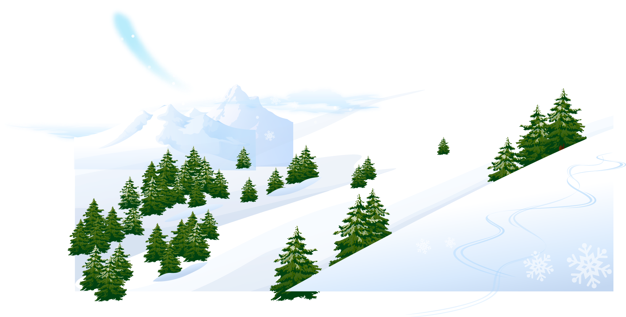 Snowy Hill Slope With Green Pine Trees Ultra HD PNG