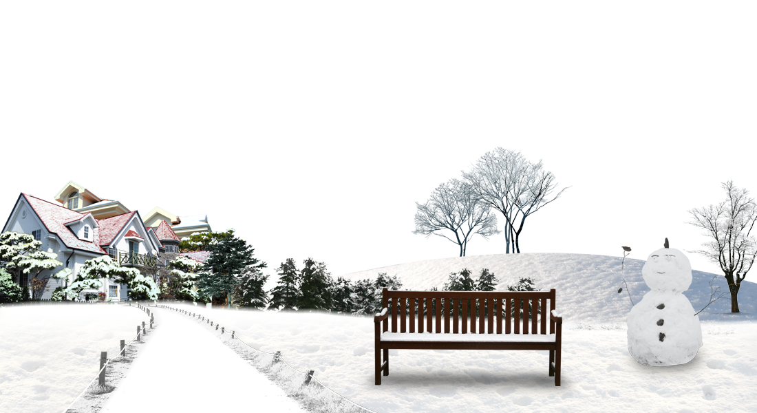 Snowy Park With Bench And Snowman Winter Scene PNG Transparent Image