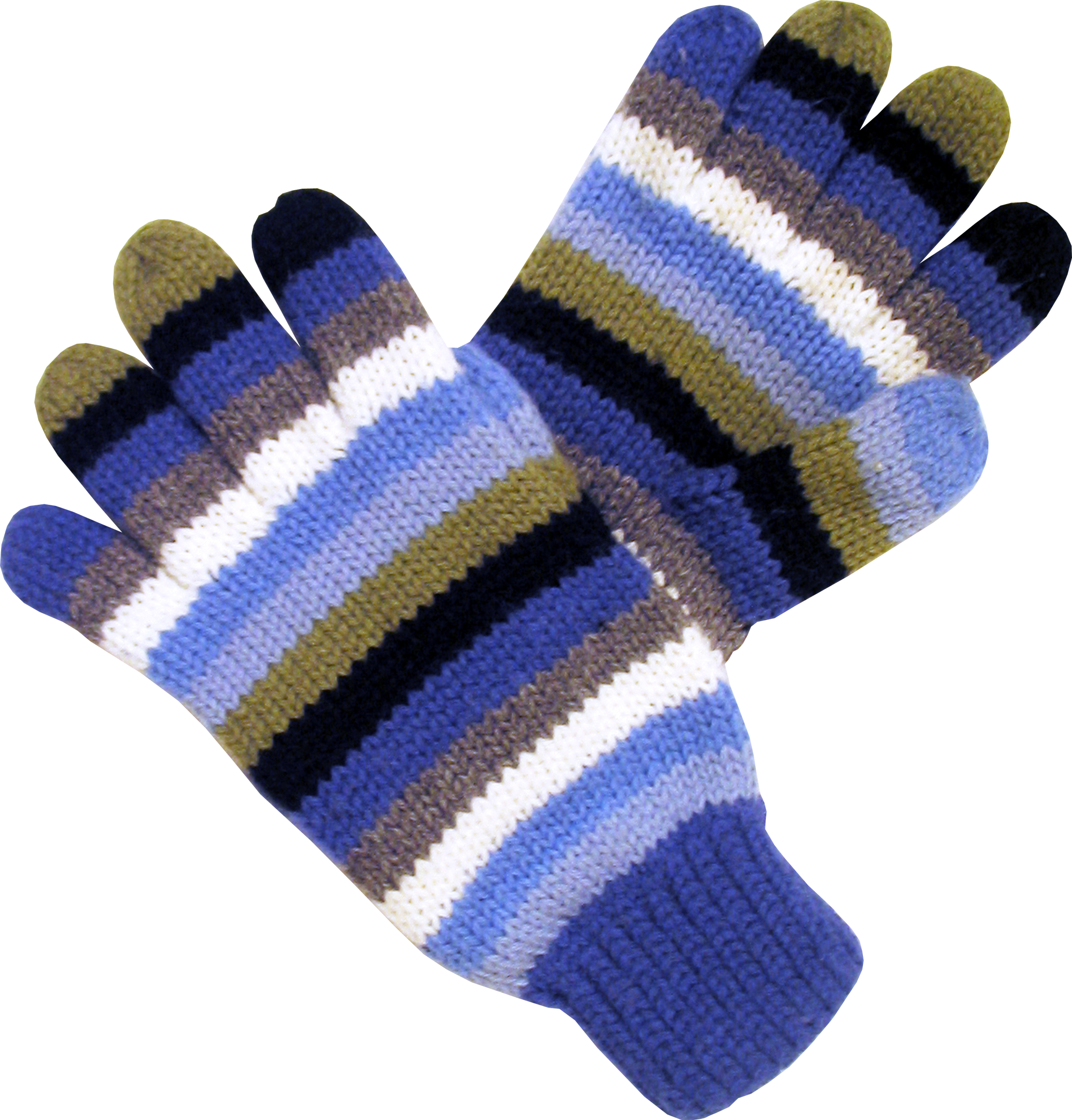 Striped Knit Winter Gloves in Blue Tones