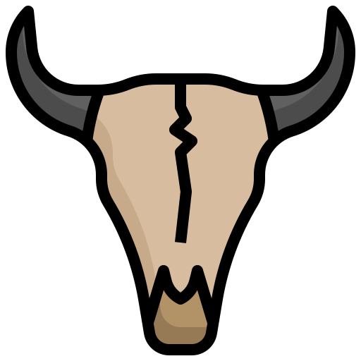 Tan Cracked Bull Skull Icon With Grey Horns PNG Graphic