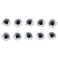 Ten Grey Bullet Hole Decals in a Grid