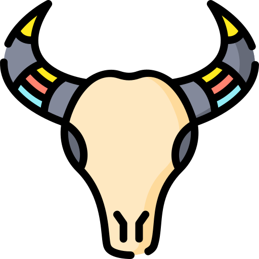 Tribal Painted Bull Skull Colorful Horns Icon PNG File