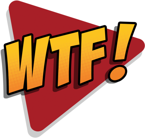 WTF Orange Text On Red Triangle Play Button PNG
