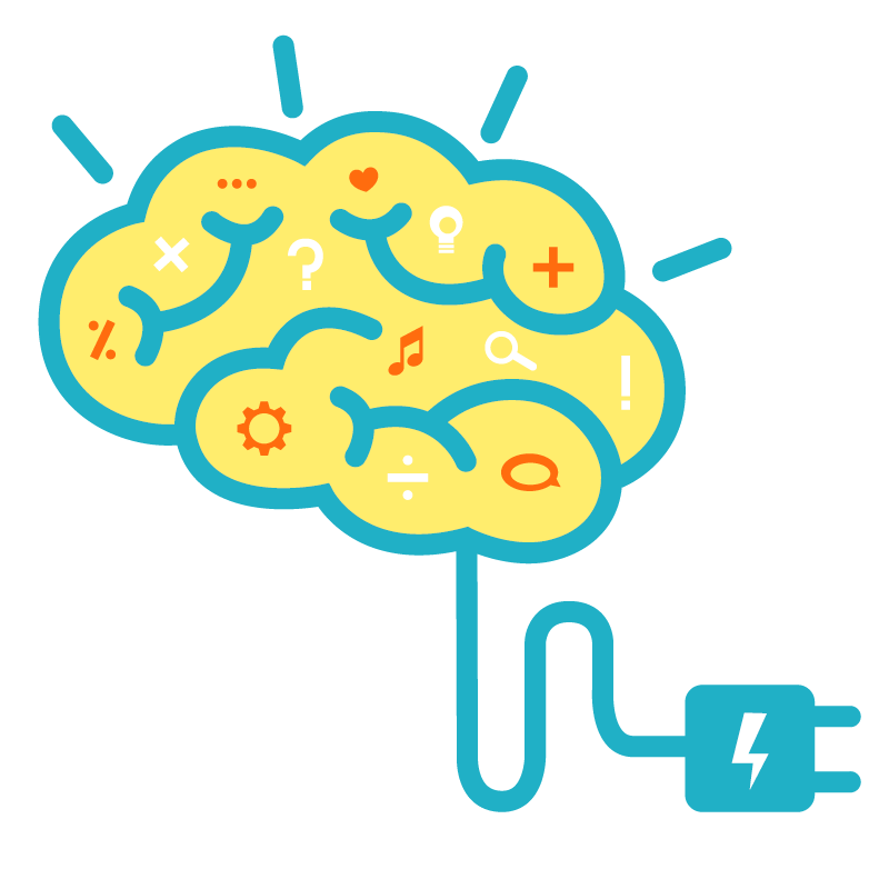 Yellow Brain With Symbols And Power Plug Idea PNG