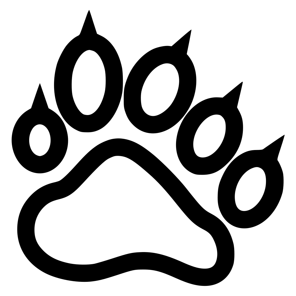 Black Outline Paw Print Icon with Claws