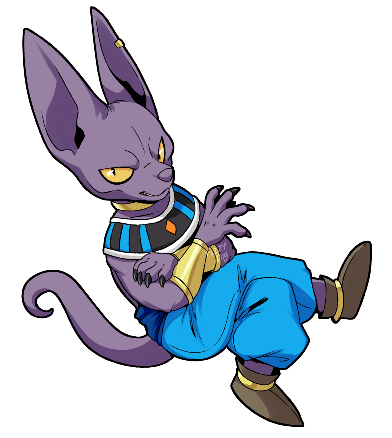 Purple Cat God Lounging in Blue Pants