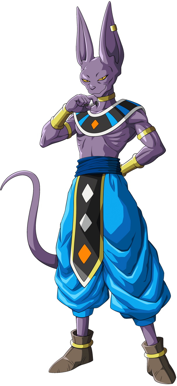 Purple Beerus Anime Character Thinking Pose