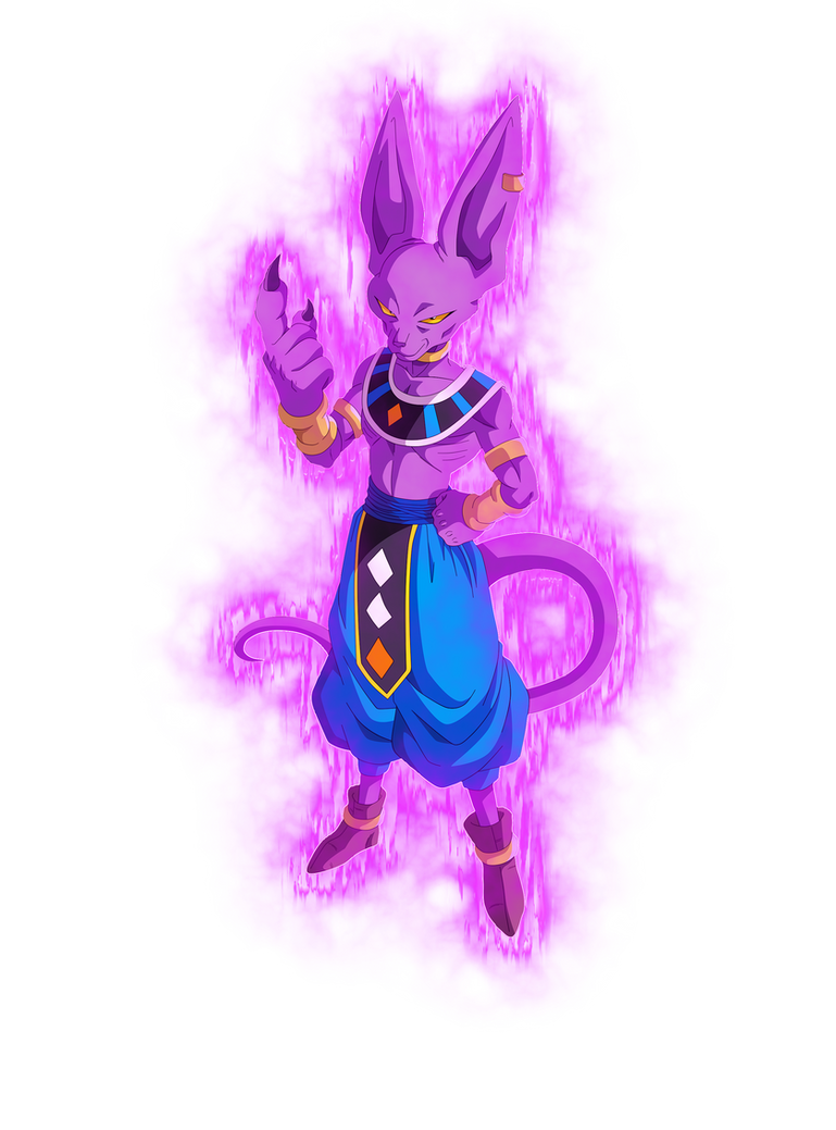 Beerus Anime Character with Glowing Purple Aura