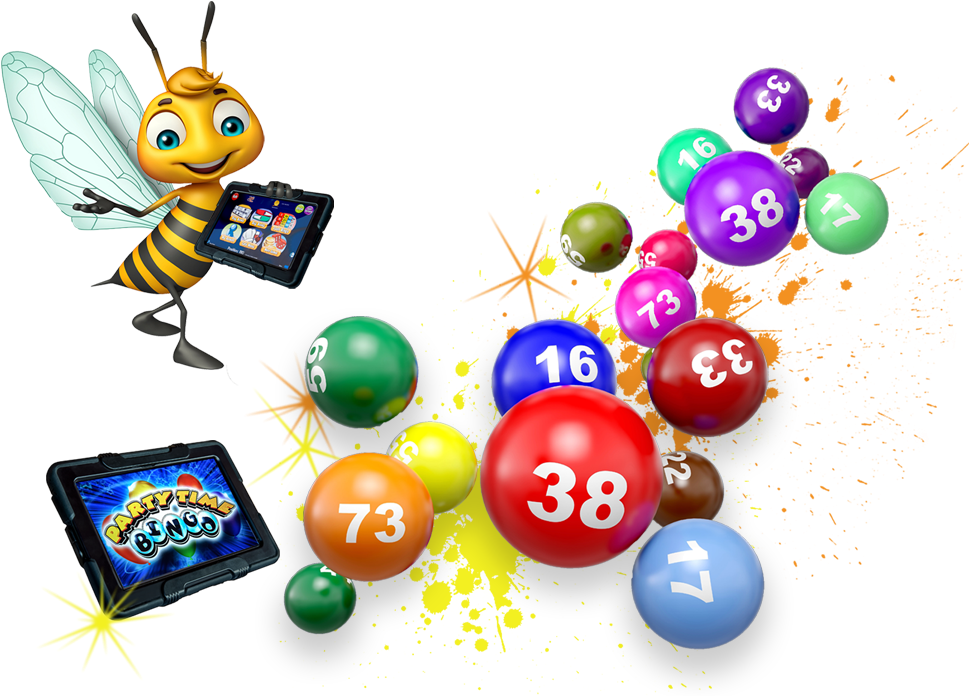 Cartoon Bee Mascot with Colorful Bingo Balls