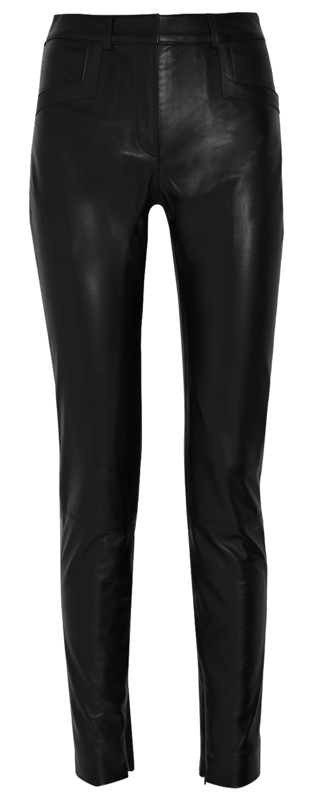 Black Leather Skinny Pants with Ankle Zips