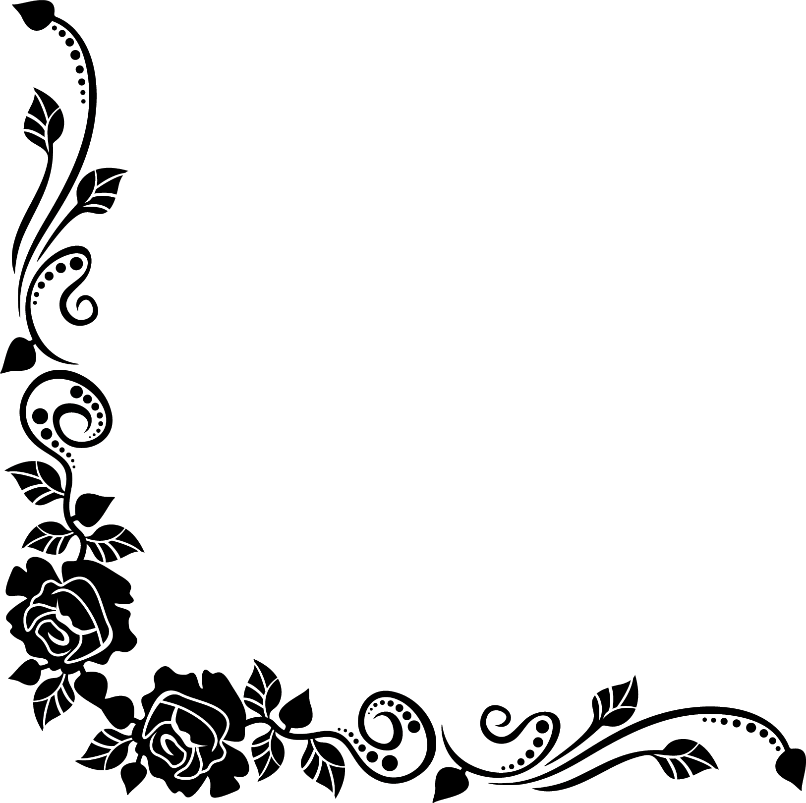 Black Rose Corner Border Ornament Swirls