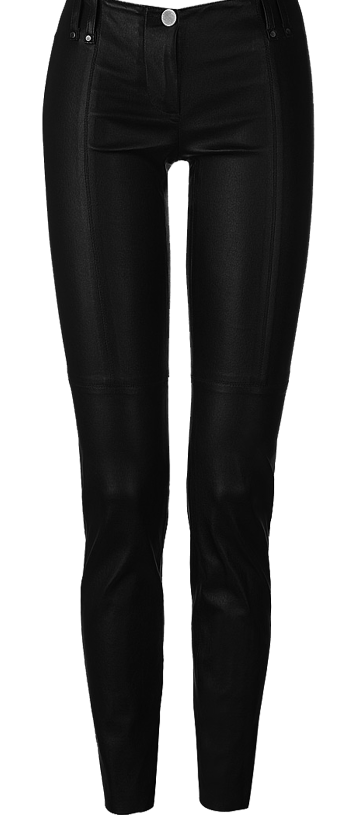 Black Skinny Leather Pants with Silver Button