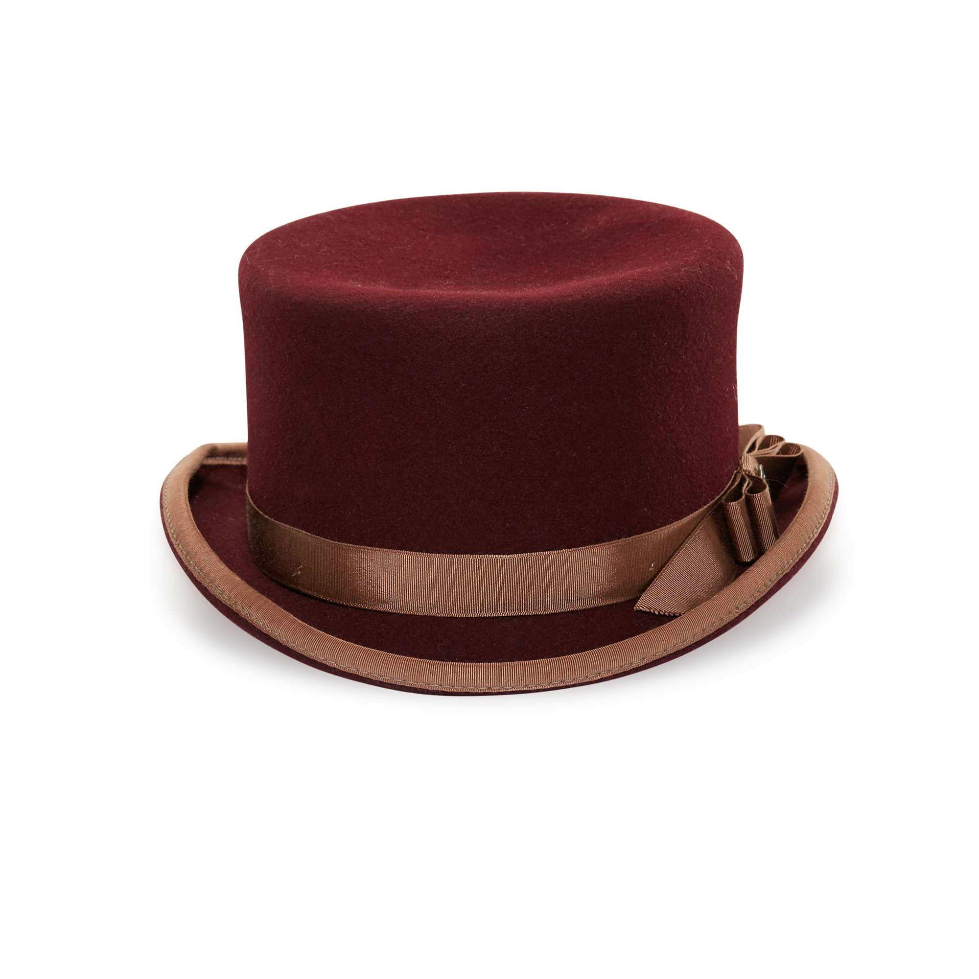 Burgundy Felt Top Hat with Brown Grosgrain Band