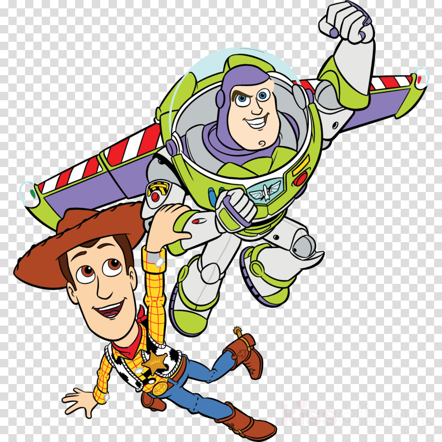 Cartoon Space Ranger and Cowboy Duo Flying