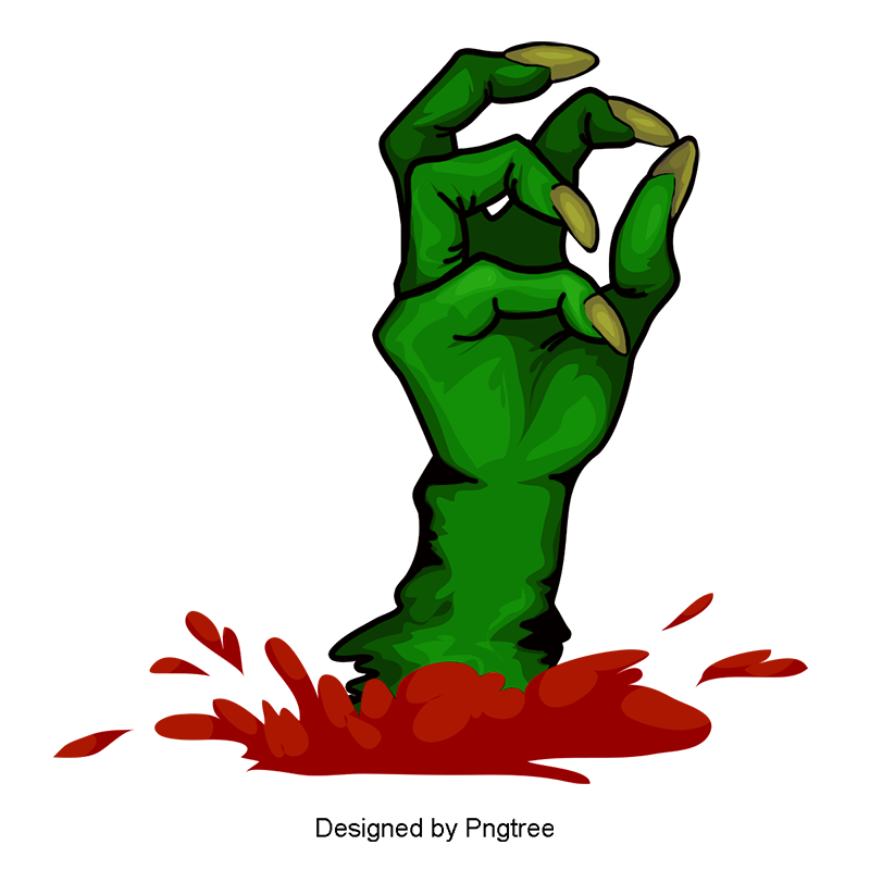 Green Zombie Hand with Blood Splash