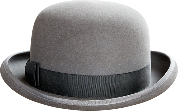 Grey Felt Bowler Hat with Black Ribbon Band