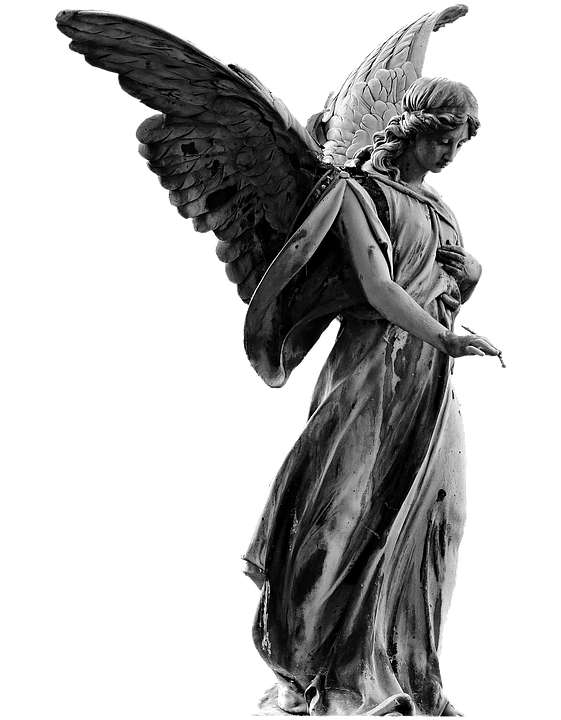 Weathered Stone Angel Statue with Spread Wings