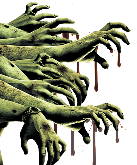 Green Zombie Hands Reaching with Dripping Blood