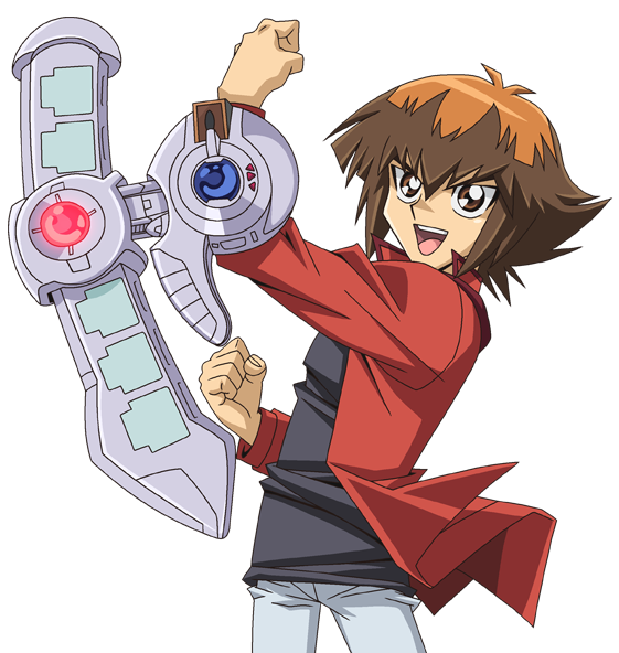 Anime Duelist with Red Jacket and Silver Duel Disk