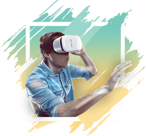 Man in Denim Shirt with White VR Headset