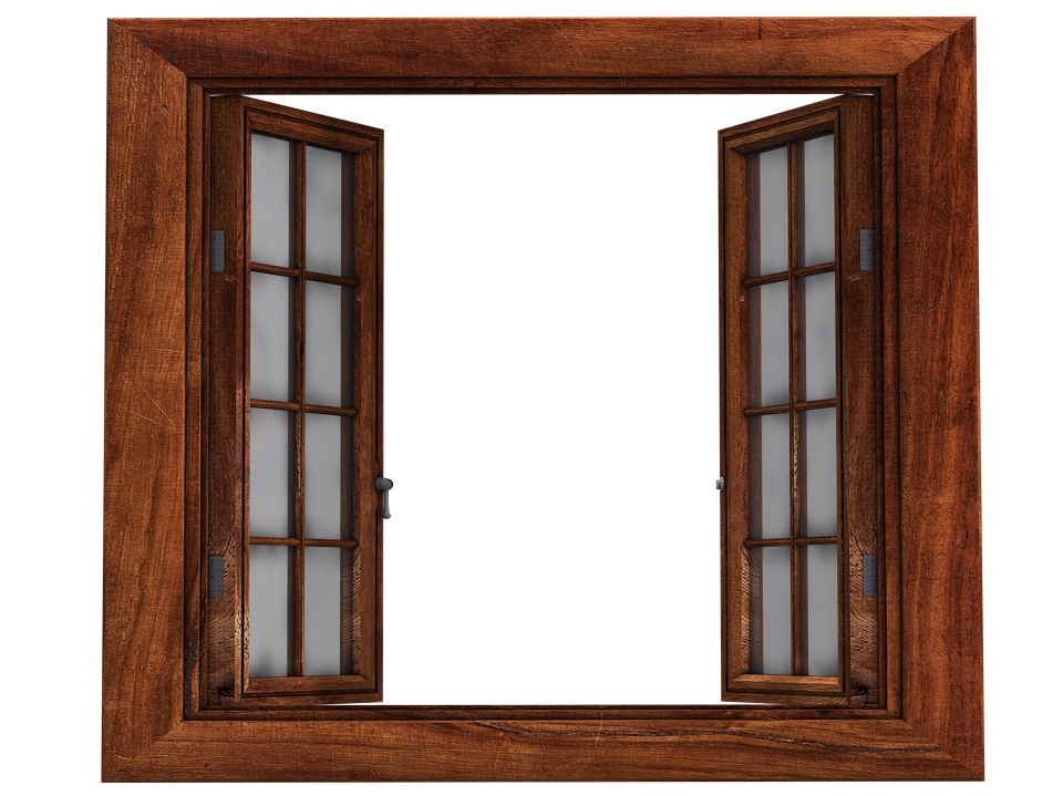 Open Wooden Casement Window with Grid Panes