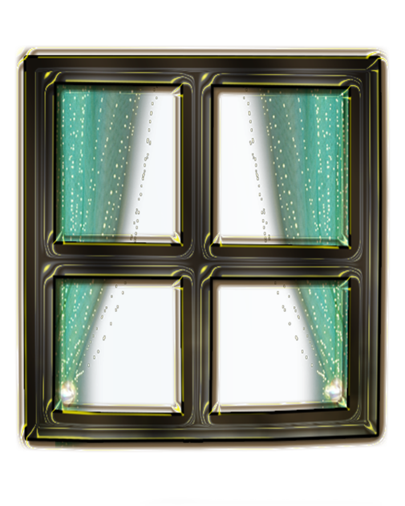 Four Pane Window with Teal Curtains