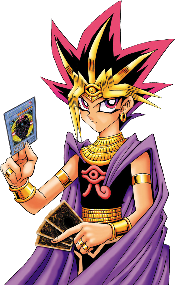 Anime Pharaoh with Golden Spiky Hair and Cards