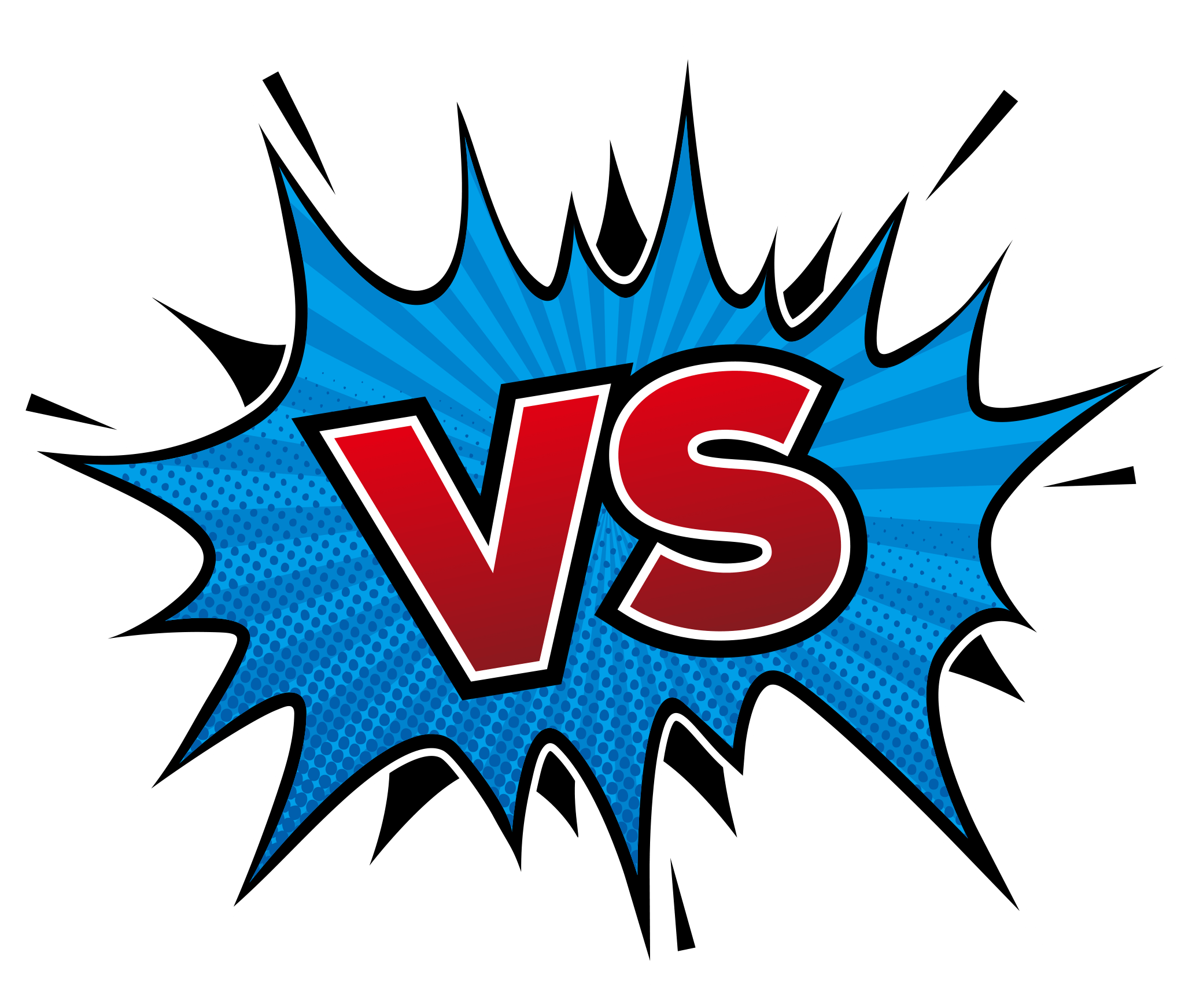Red VS Badge on Blue Comic Burst