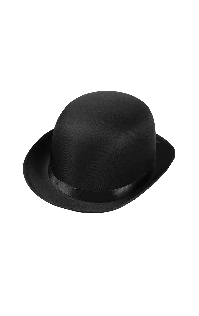 Black Bowler Hat with Satin Band