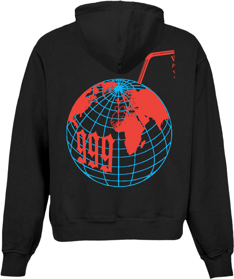 Black Hoodie with Red and Blue Globe Print