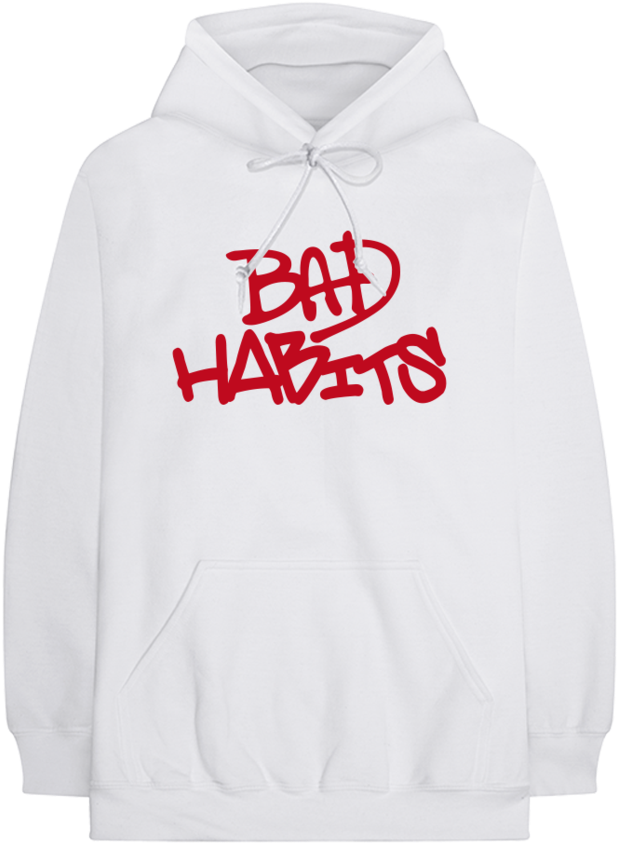 White Hoodie with Red Graffiti Bad Habits Print