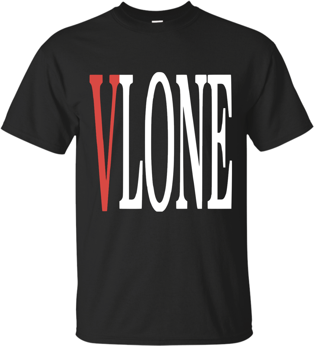 Black Tee with Red and White Block Lettering