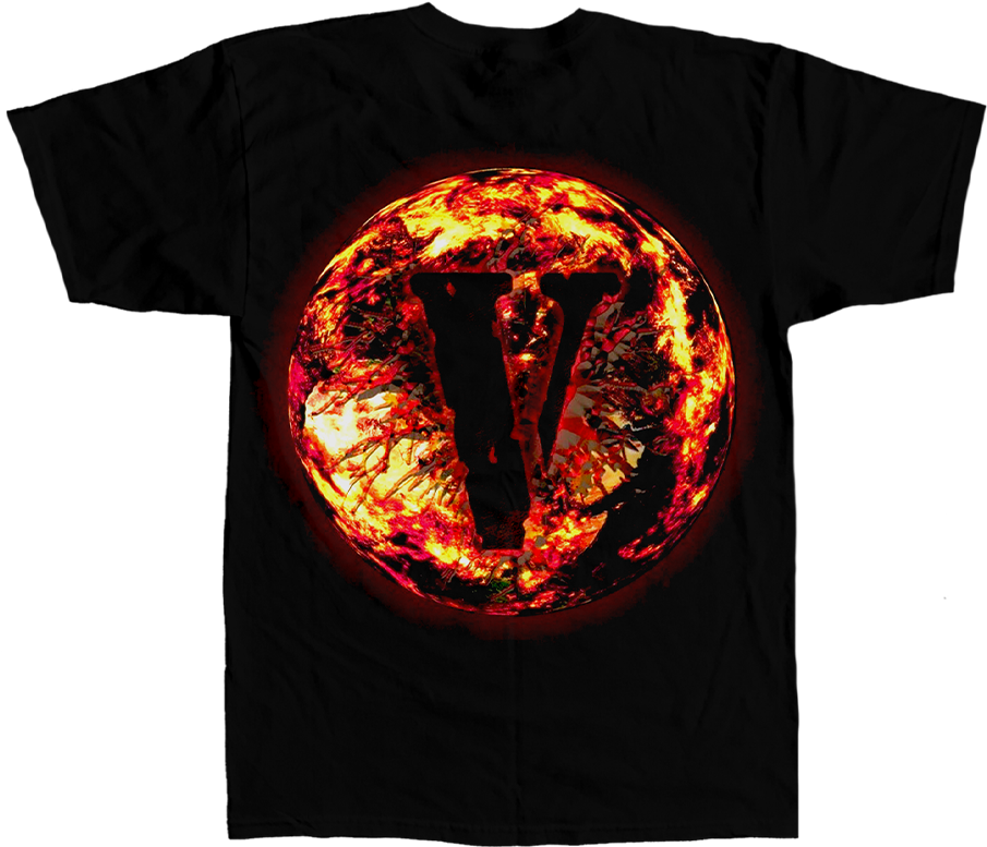 Black Tee with Fiery Globe and V Print