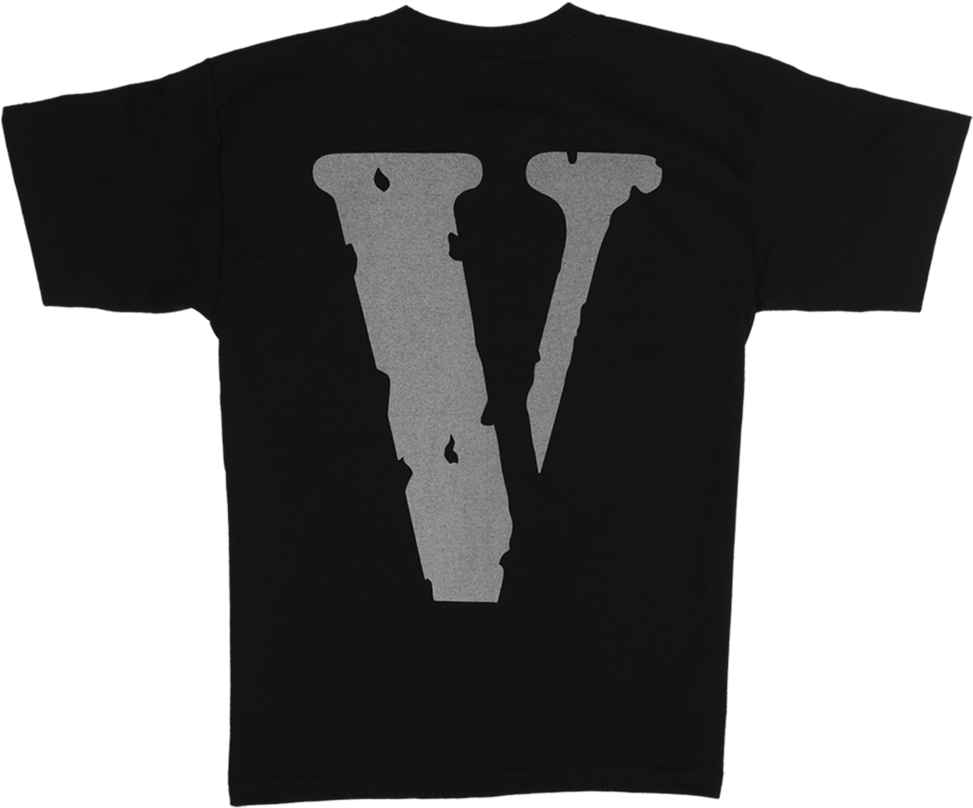 Black Tee with Distressed Grey V Print