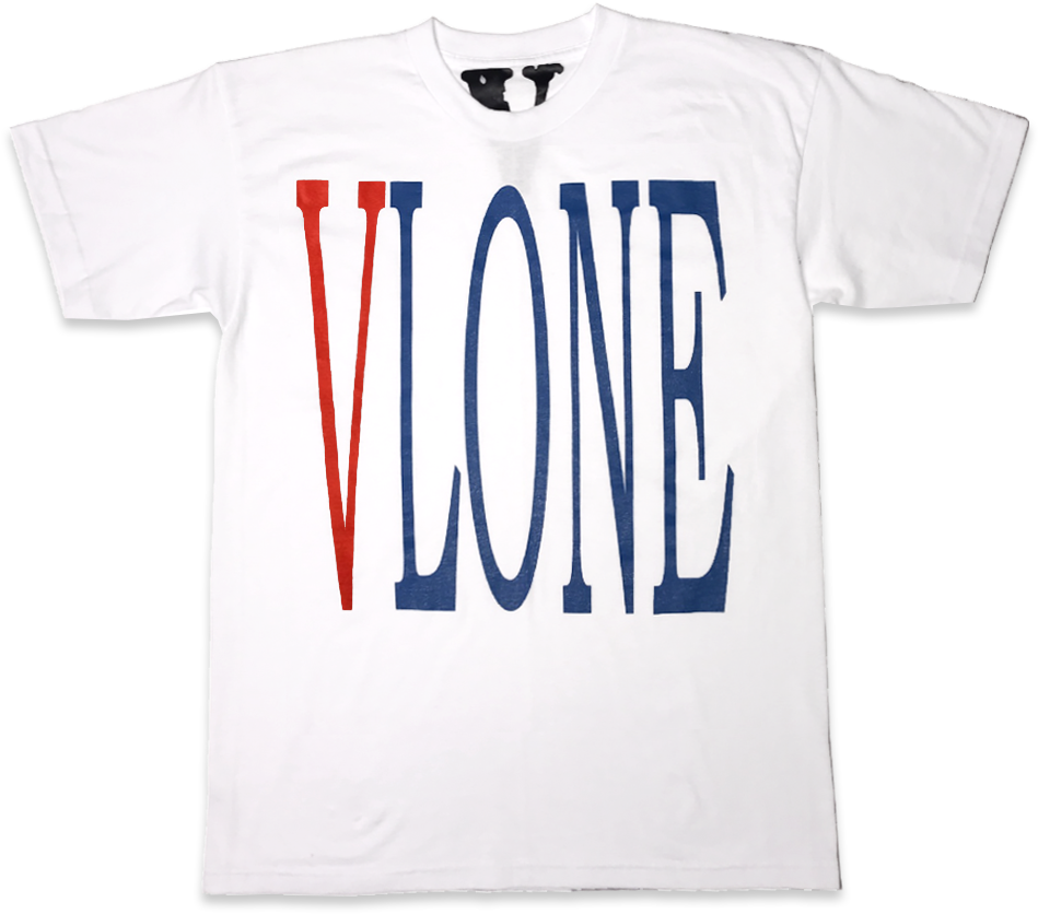 White Tee with Red and Blue Serif Lettering