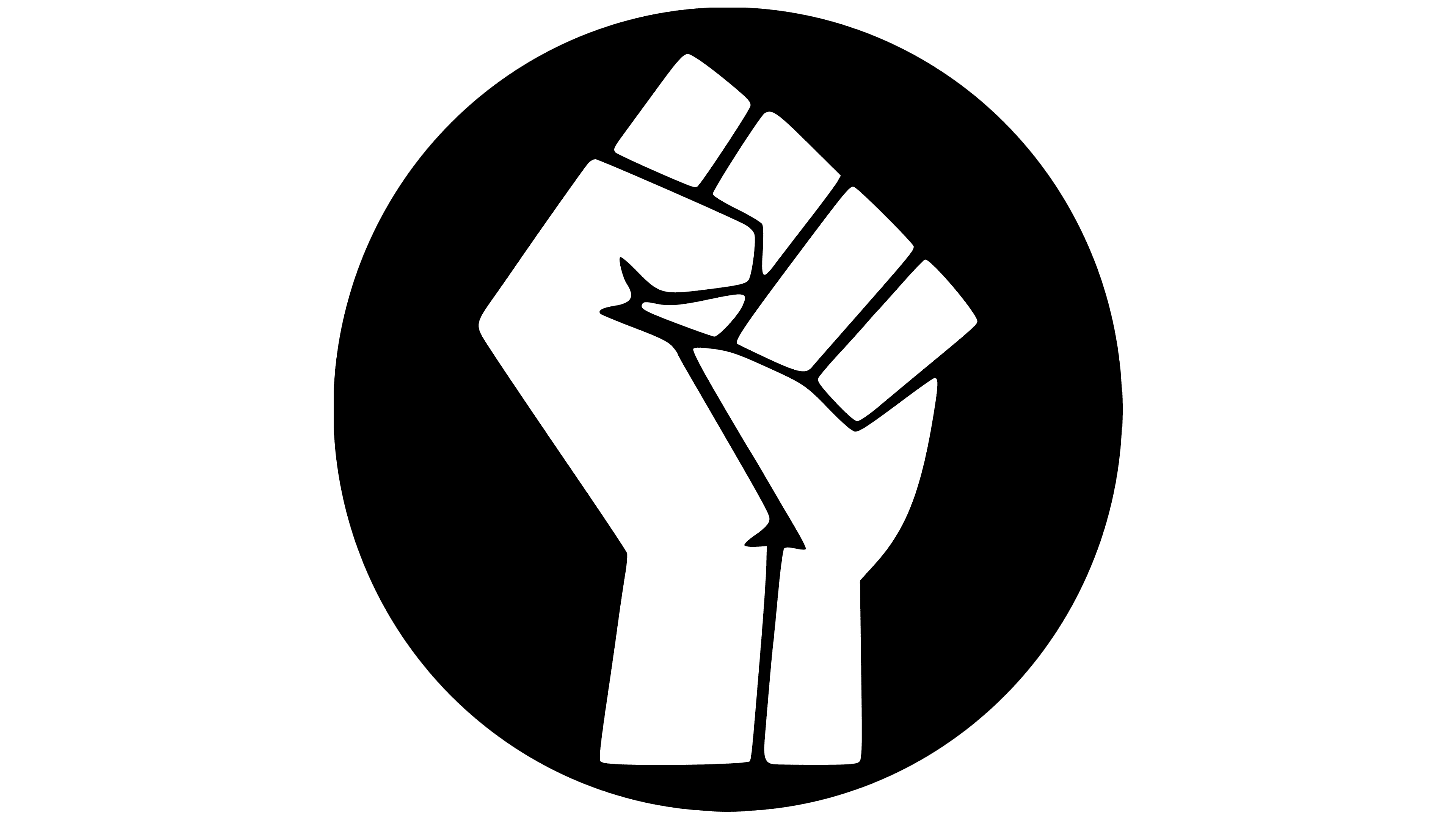 Raised White Fist Silhouette in Black Circle