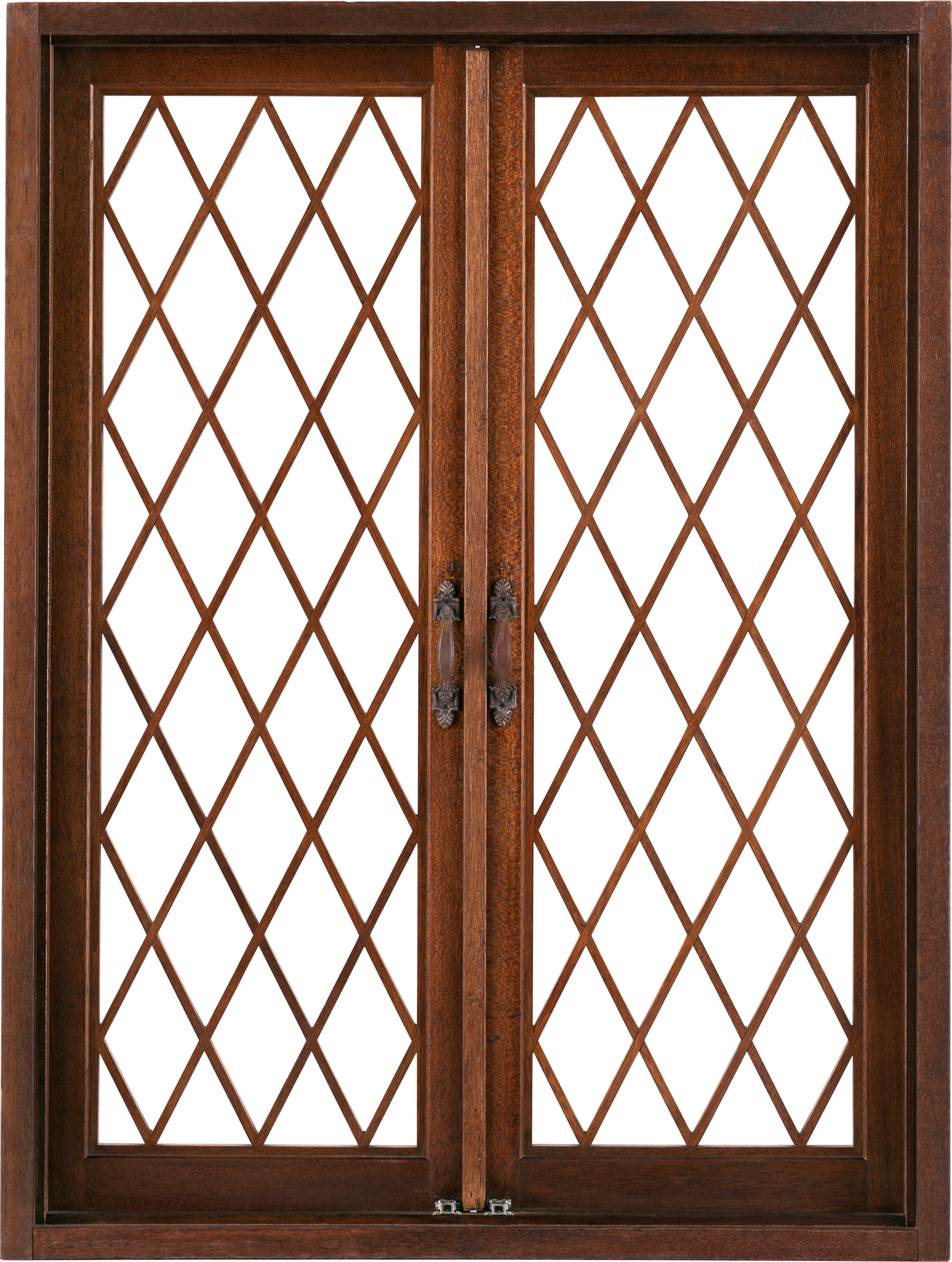 Wooden Double Window with Diamond Lattice
