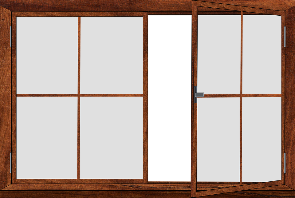 Wooden Window Frame with Four-Pane Grid