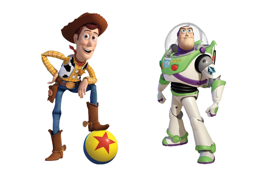 Woody and Buzz Lightyear Standing Side by Side