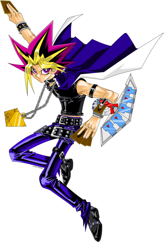 Anime Duelist Leaping with Golden Puzzle