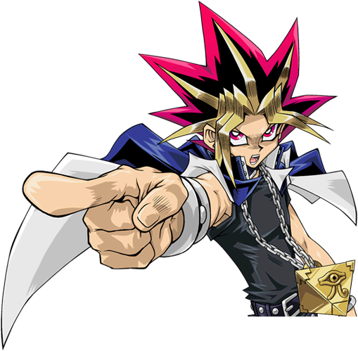 Anime Duelist Pointing with Spiky Red Hair